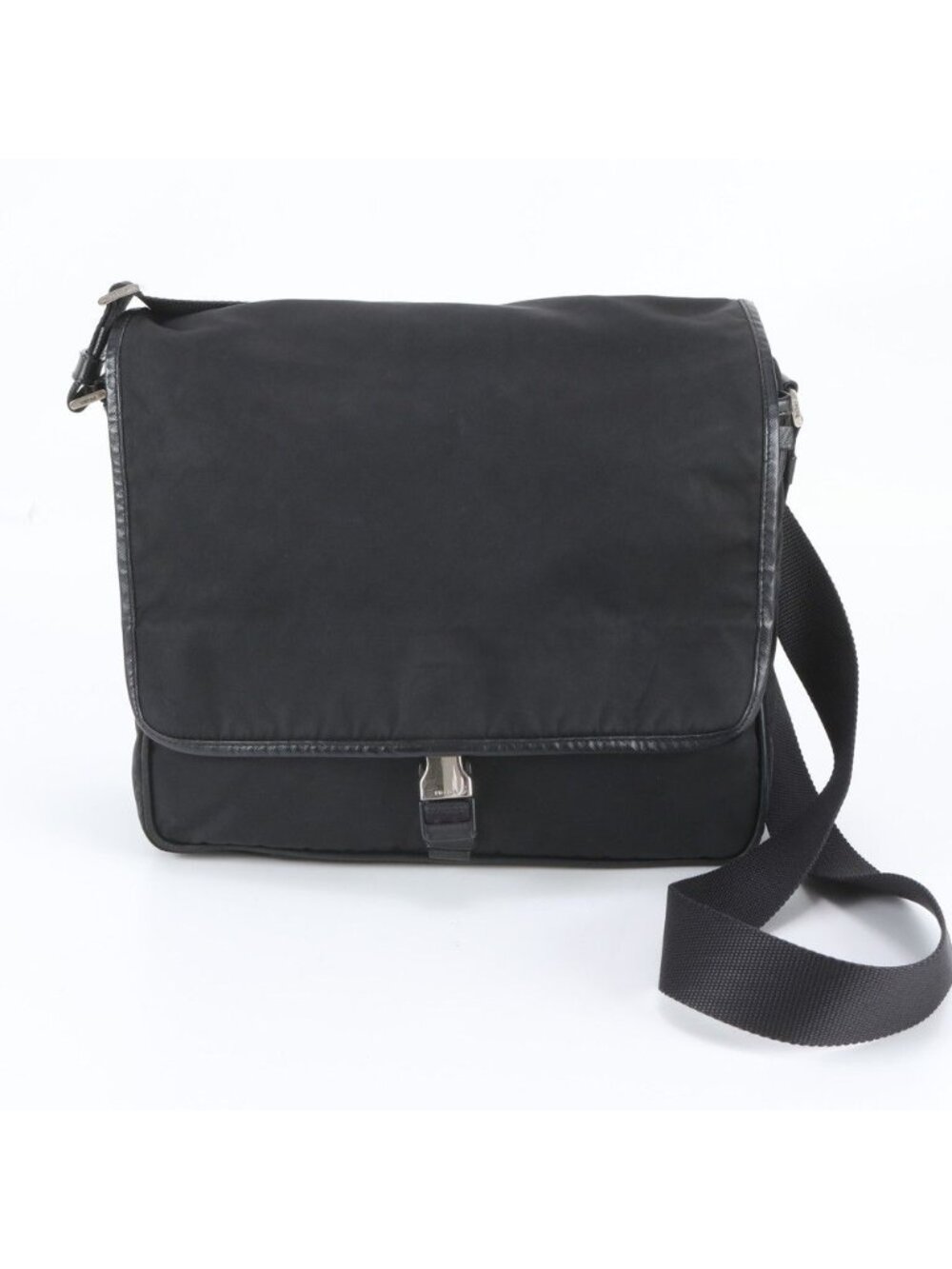 Prada Tessuto Nylon Triangle Logo Leather Shoulder Bag Crossbody Messenger